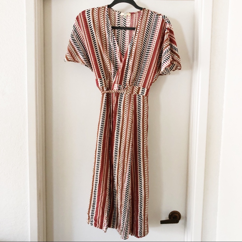 kori | pink & brown patterned wrap dress